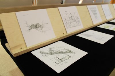 Drawings displayed on table