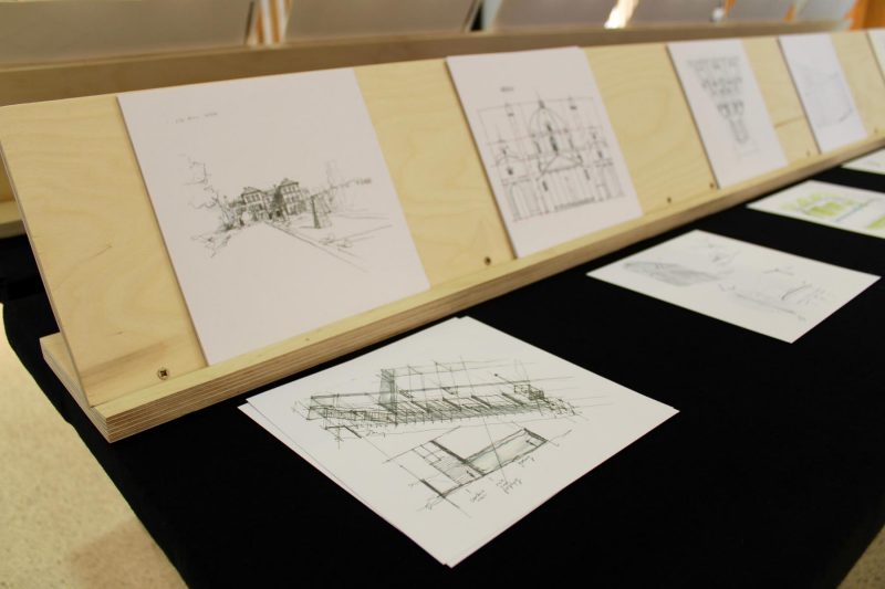 Architecture sketches pinned up on board