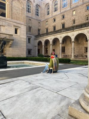 Natalie Krentz sketching in the courtyard of the Boston Public Library - photo by Olivia Labbate.