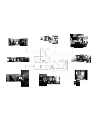 1st floor plan of farm house with photograph composites